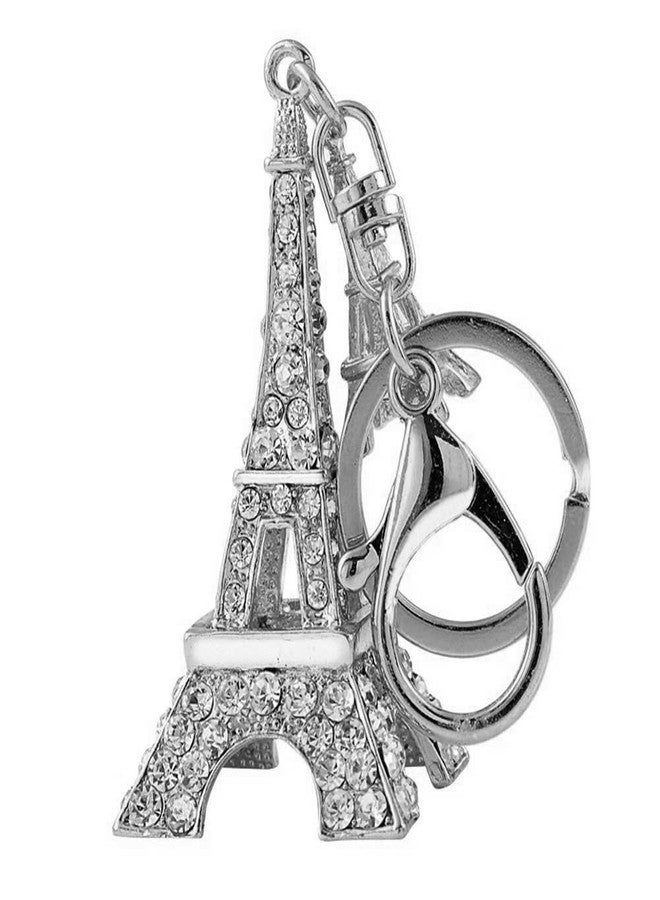 Ozekov JewelBeauty 3D Cubic French Paris Eiffel Tower Shaped Bling Bling Metal Crystal Rhinestone Keychain Souvenir Holiday Gift Car Phone Purse Bag Decoration (Silver) - Image 1
